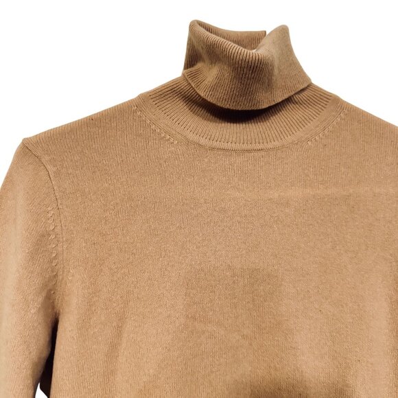 Henri Bendel Classic Womens Cashmere Tan Turtleneck Knit Long Sleeve Sweater S - Picture 2 of 7